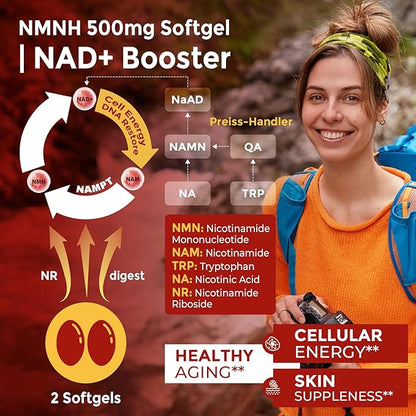 Liposomal NMNH Softgel 500mg, Alpha-Lipoic Acid 200mg, Astaxanthin Supplements 10mg + Vitamin B3 + Nicotinamide Riboside, High Absorption, Healthy Aging, Energy, Mitochondrial & DNA Support, 120Counts
