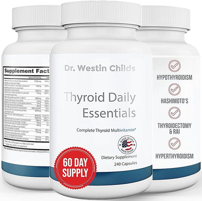 Dr. Westin Childs - Thyroid Daily Essentials - Multivitamin for Women with Immune & Stress Support - Iodine, Zinc, Selenium, Fulvic Acid, Activated B Vitamins, K2, L-Tyrosine, Rhodiola - 240 Capsules