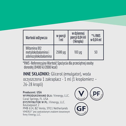 Vimergy Organic Liquid Vitamin B12 Supplement 2500 mcg, Methylcobalamin & Adenosylcobalamin Fast-Absorbing Energy Support USDA Organic, Vegan, Non-GMO B12 Vitamins for Women & Men 115 Serving (115 mL)
