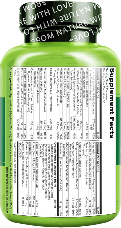 NATURELO Teen Multivitamin - Whole Food Multivitamin - with Minerals for Teenage Boys & Girls - Supplement for Active Kids - Non-GMO - Vegan & Vegetarian - 120 Capsules