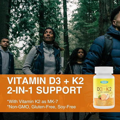 Vitamin D3+K2, D3 5000 IU with K2 MK-7 125 mcg, 120 Count, Gluten Free, 120 Day Supply