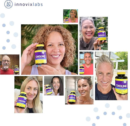 InnovixLabs Choline Supplement 550mg Pure Choline Bitartrate for Brain Health, Focus, Memory, Cognitive Development, Fatty Liver and Mood Support for Women and Men, 100 Capsules