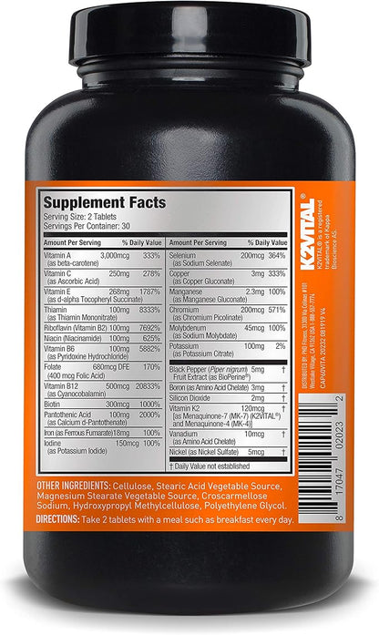 JYM Supplement Science Vita JYM Sports Multivitamin & Mineral Support, Vitamin A, C, B6, B12, E, K, Boron, Biotin, Potassium 60 Tablets