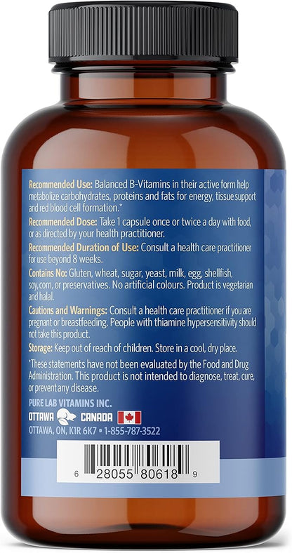Pure Lab Vitamins - Slow Release Bioactive B Complex, 120 Capsules - Vitamin B-Complex Supplements - Metabolic Support Immune System - B Complex Vitamins for Men and Women