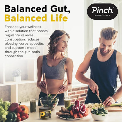 Pinch Magic Sugar Free Fiber Powder – Light Lemon Ginger Psyllium Husk with Bromelain & Vitamins C & D – Vegan, Gluten-Free, Clean Label, USA-Made, GMP-Certified – 28-Day Supply