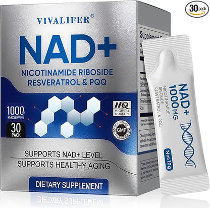 NAD+ Liquid Supplement 30 Packets, Premium Nicotinamide Riboside & Resveratrol with PQQ, Promotes Anti-Aging, Metabolism Support, Focus & Energy Boost