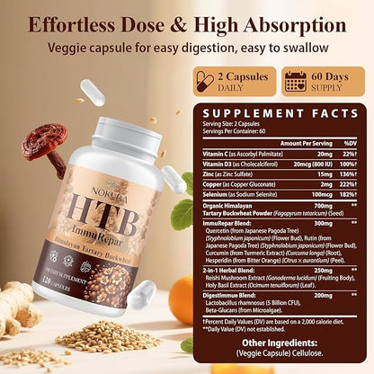 Himalayan Tartary Buckwheat Supplement with Quercetin, Vitamin C, D, Zinc, Curcumin for Immune Support & Antioxidant & Gut Health - 120 Vegan Capsules