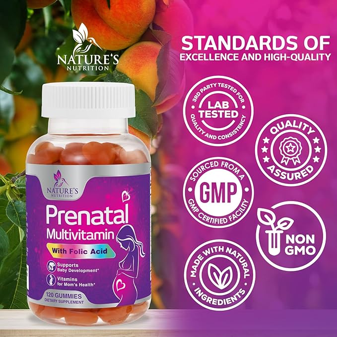 Prenatal Vitamins for Women Gummies, Folic Acid 1335mcg Pregnancy Vitamins for Fetal Support, Vitamin A, C, D3, B12, B6 & Folate, Prenatal Multivitamin Gummy for Pregnant & Nursing Women - 120 Gummies