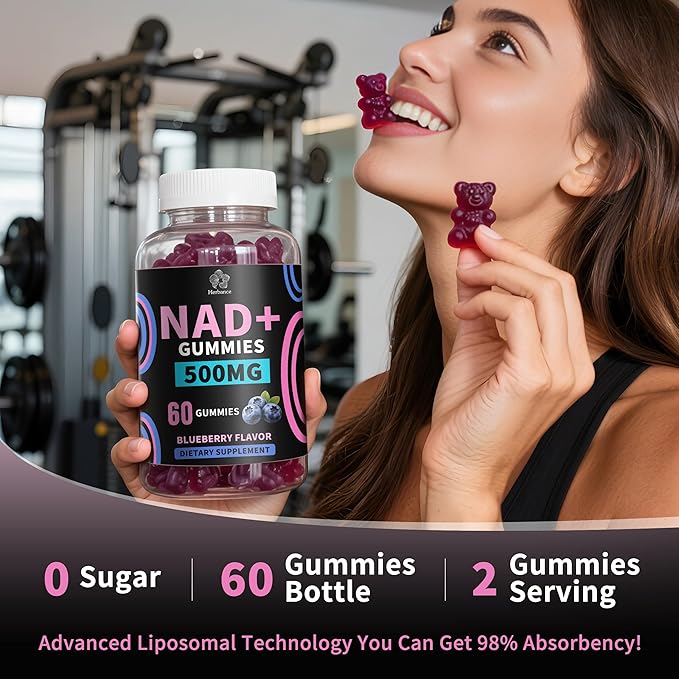 NAD+ Gummies, Liposomal NAD Supplement for Women, Ultra High Absorption Pure 500mg NAD Plus Gummies - Supports Cellular Renewal, Energy and Radiant Skin Health - Blueberry Flavor