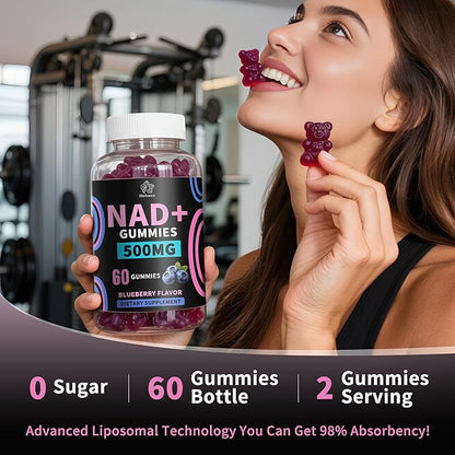 NAD+ Gummies, Liposomal NAD Supplement for Women, Ultra High Absorption Pure 500mg NAD Plus Gummies - Supports Cellular Renewal, Energy and Radiant Skin Health - Blueberry Flavor