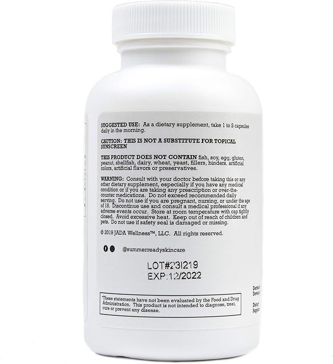 Advanced Skin Care Antioxidant Supplement Capsules - Vitamin D3 5000IU Plus Nicotinamide/Niacinamide/Niacin 500mg (Vitamin B3) and Polypodium Leucotomos (Fern Extract) 480mg
