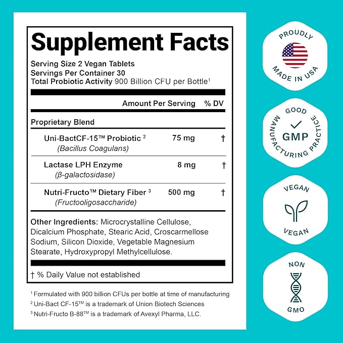 Nutrition Essentials Probiotics for Women and Men with Natural Lactase Enzyme & Prebiotic Fiber for Digestive Health - 80percent + Stronger Supplement for Gut Health Support - 3 Count of 60 Tablets