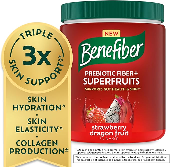 Benefiber Prebiotic Fiber + Superfruits Dietary Supplement, Strawberry Dragon Fruit Flavor, 8.8 oz (250g), 25 Day Supply