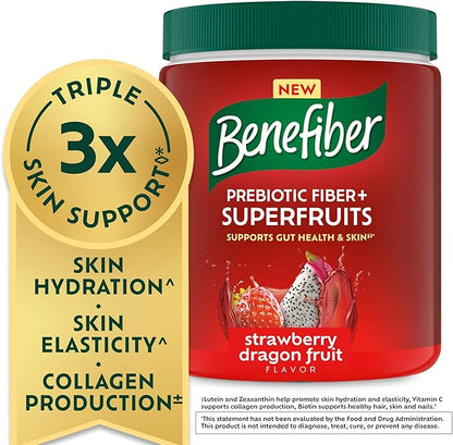 Benefiber Prebiotic Fiber + Superfruits Dietary Supplement, Strawberry Dragon Fruit Flavor, 8.8 oz (250g), 25 Day Supply