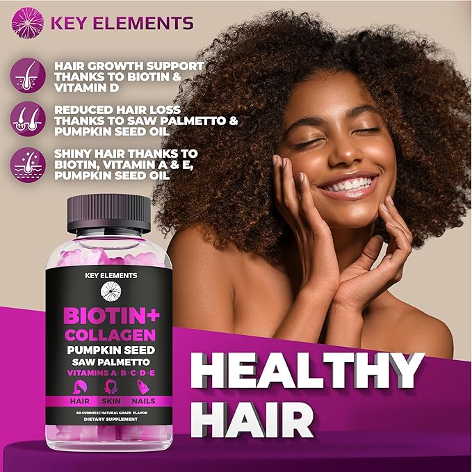 Hair Skin and Nails 10000mcg Gummies & Collagen Gummies - Biotin Vitamins Gummies for Hair Growth Pumpkin Seed Oil, Saw Palmetto Extract & Vitamins A B6 C D E - Biotin and Collagen Supplements