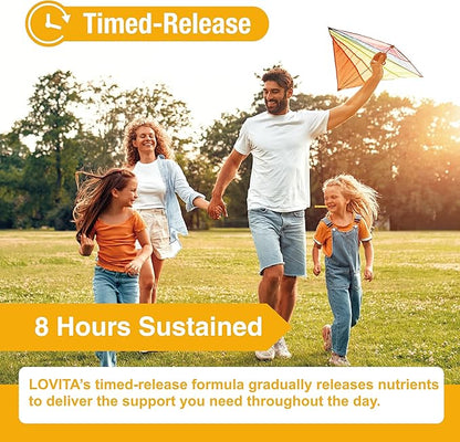 Lovita Vitamin B1 (Thiamine) 50mg, Timed Release, 8 Hours Sustained, with Vitamin B12 100mcg, Support Metabolism & Nerve Health, 130 Vegan Tablet