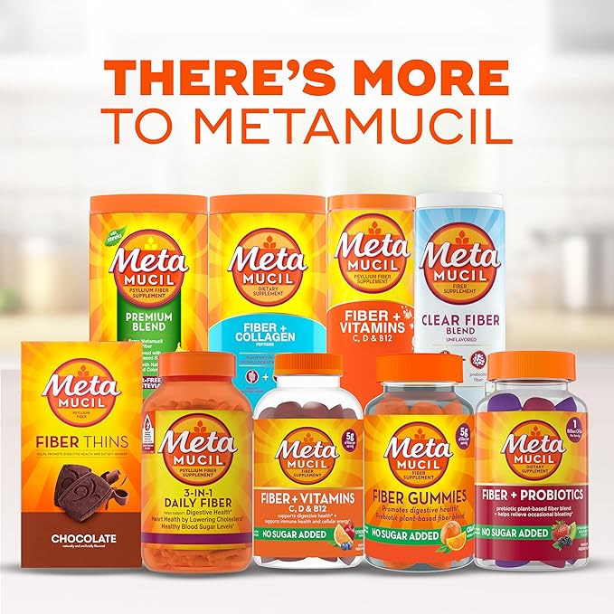 Metamucil Fiber Supplement, Unflavored Clear Mixing Powder, No Grit, No Sugar Added, Plant Based Prebiotic Fiber Supplement Blend for Daily Digestive Health, 75 teaspoons