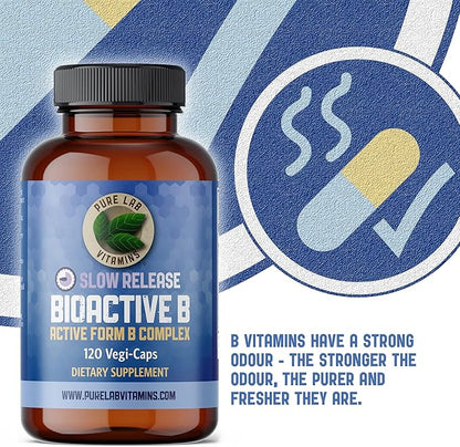 Pure Lab Vitamins - Slow Release Bioactive B Complex, 120 Capsules - Vitamin B-Complex Supplements - Metabolic Support Immune System - B Complex Vitamins for Men and Women