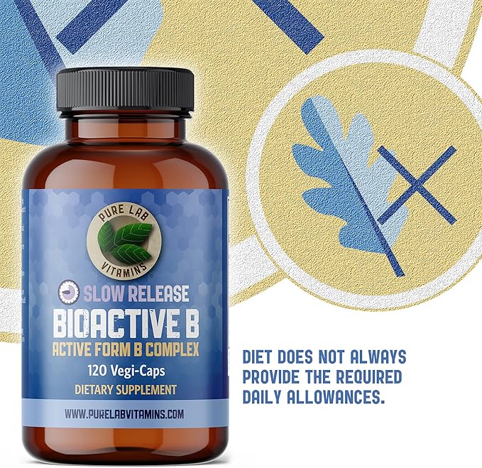 Pure Lab Vitamins - Slow Release Bioactive B Complex, 120 Capsules - Vitamin B-Complex Supplements - Metabolic Support Immune System - B Complex Vitamins for Men and Women