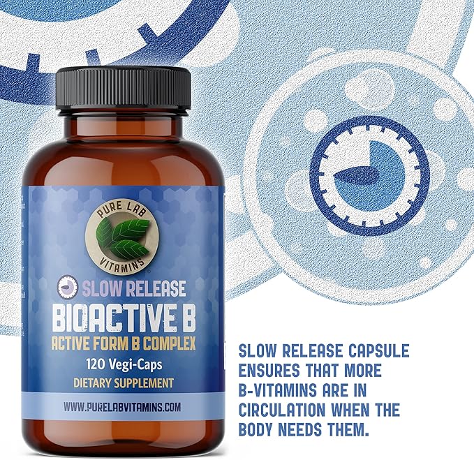 Pure Lab Vitamins - Slow Release Bioactive B Complex, 120 Capsules - Vitamin B-Complex Supplements - Metabolic Support Immune System - B Complex Vitamins for Men and Women