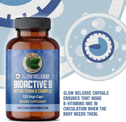 Pure Lab Vitamins - Slow Release Bioactive B Complex, 120 Capsules - Vitamin B-Complex Supplements - Metabolic Support Immune System - B Complex Vitamins for Men and Women