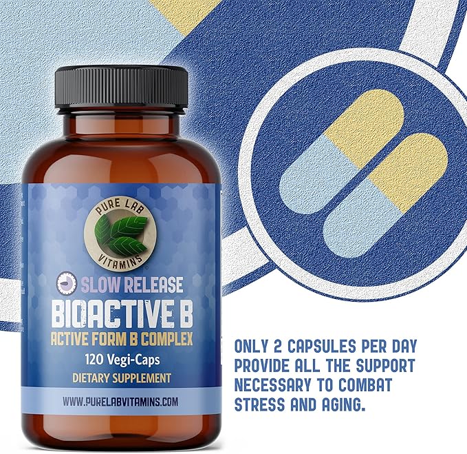 Pure Lab Vitamins - Slow Release Bioactive B Complex, 120 Capsules - Vitamin B-Complex Supplements - Metabolic Support Immune System - B Complex Vitamins for Men and Women