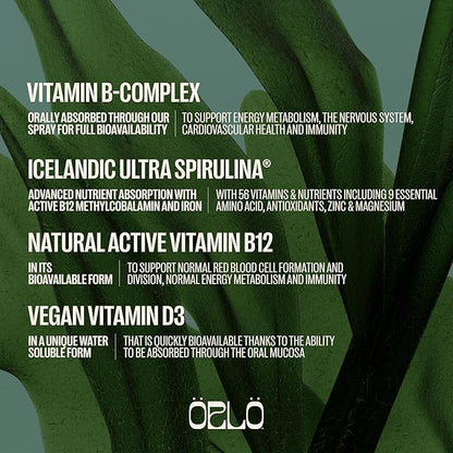 Orlo Immunity Boost Multivitamin Supplement for Adults Spray - Spirulina, Bioactive Vitamin B Complex, B12 Methylcobalamin, Vitamin D3 - Energy, Brain & Immune Health (Up to 60 Servings)