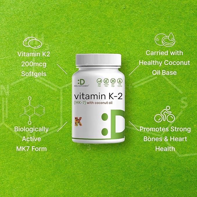 DEAL SUPPLEMENT Vitamin K2 MK-7 200mcg Per Serving, 240 Coconut Oil Softgels | Easily Absorbed Menaquinone-7 Form | Bone, Joint, & Immune Support – Non-GMO